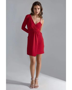 Busem Enkele Arm V-Hals Mini Jurk - Rood