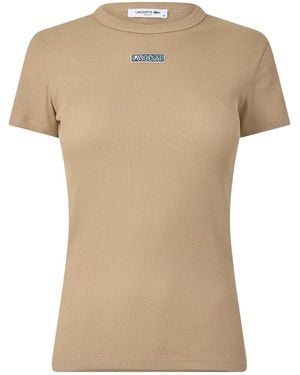 Lacoste T-Shirt Met Ronde Hals En Geribbde Fleece - Naturel