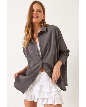 Bianco Lucci Oversized Textured Shirt - Brown