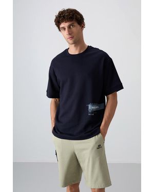 TOMMY LIFE Oversized Cotton-Blend Crew Neck T-Shirt - Blue