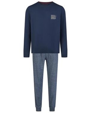 Phil & Co. Berlin Pyjama Set Lang Jersey Katoen Blauw/Grijs