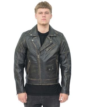 Infinity Leather Cross Zip Biker Jacket - Grey