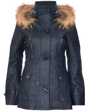 Infinity Leather Quilted Hooded Parka Jacket-Northampton - Blue