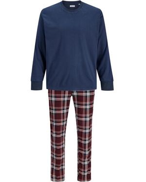 Jack & Jones Lounge Pyjama Set Lang Jacmixed Polyester Geruit Blauw/Rood