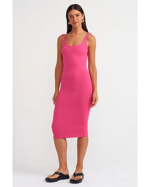 Dilvin Mouwloze Bodycon Midi Jurk - Roze