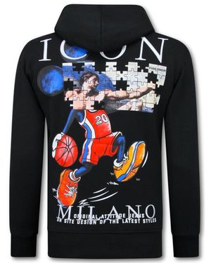 Top-Star Oversized Hoodie Met Capuchon Icon Puzzel Milano Print - Blauw