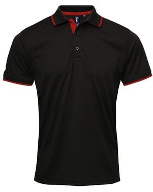 PREMIER Coolchecker Contrast Pique Polo Shirt - Black