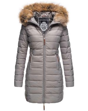 Marikoo Damesjas Rose Met Gewatteerd Design & Afneembare Imitatiebontkraag - Grijs
