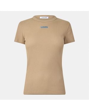 Lacoste T-Shirt Met Geribde Ronde Hals En Slank Model - Naturel