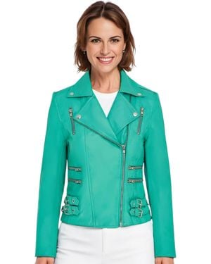 Infinity Leather Aqua Brando Biker Jacket-Loddon - Green