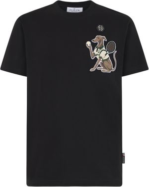 Philipp Plein Round Neck T-Shirt Tennis Pet Patch - Zwart