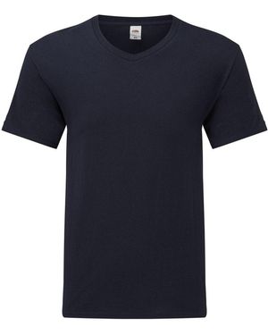 Fruit Of The Loom Iconic 150 V Neck T-Shirt (Dark) Cotton - Blue