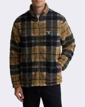 Barbour Fleece Sweater Met Rits En Ruitmotief - Bruin