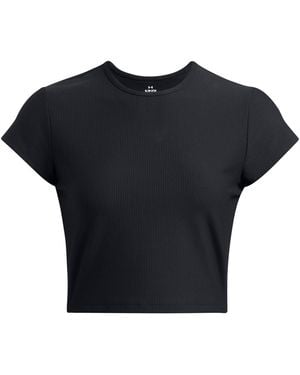 Under Armour Rival Geribbeld Cropped T-Shirt Voor - Zwart