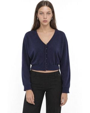 Busem Kort Vest Met V-Hals En Ribstructuur - Blauw