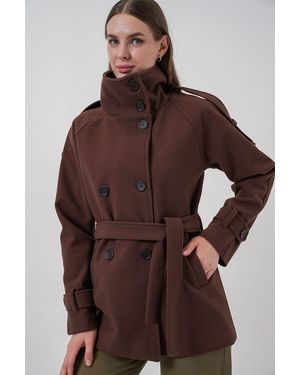 Bigdart Getextureerde Gabardinejas Met Knopen - Bruin