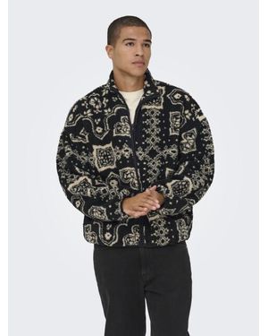 Only & Sons Onsjames Ovz Ls Fleece Aop Sweat - Zwart