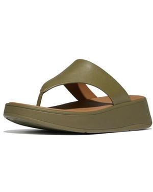 Fitflop F-Mode Leather Flatform Toe-Post Sandals - Groen