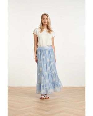 Smashed Lemon Zwierige Maxi-Rok Met Geborduurde Print En Stroken - Blauw