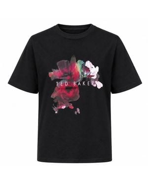 Ted Baker Phina Floral Bloom T-Shirt Cotton - Black