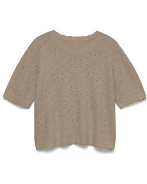 Vero Moda Vmfoemily 2/4 Stitch Pullover Mfo - Naturel
