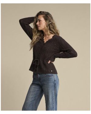 Red Button Cardigan Ajour Sparkle - Naturel