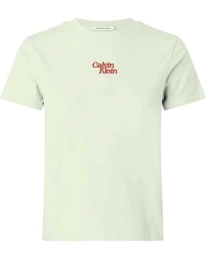 Calvin Klein T-Shirt Met Korte Mouwen, Ronde Hals En Flockprint (Muntgroen)
