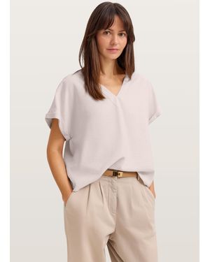 Bugatti Damen Blouse Met Korte Mouwen En V-Hals Van Licht Modal - Naturel