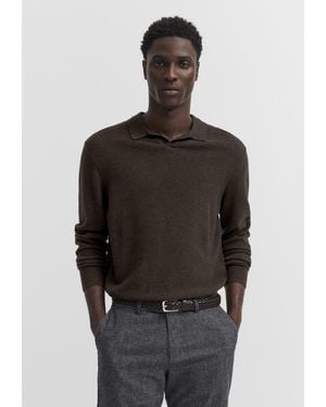 Bugatti Herren Poloshirt Van Wolmix Met Ritssluiting - Zwart