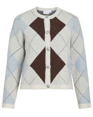 Vila Vikayla O-Neck Ls Check Knit Cardibfs - Grijs