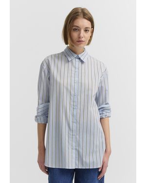 Bugatti Damen Blouse Van Katoen, Gestreept, Met Overhemdkraag - Wit
