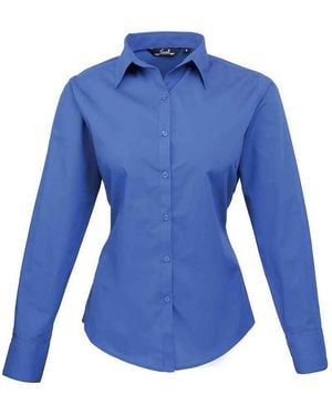 PREMIER Popeline Blouse Met Lange Mouwen - Blauw