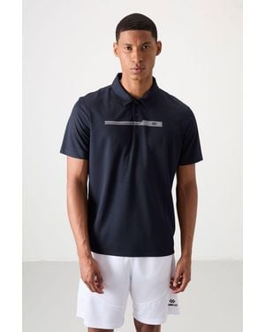 TOMMY LIFE Polo Collar Button T-Shirt - Blue