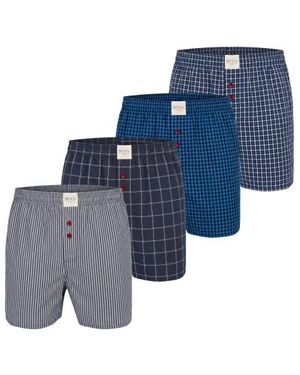 Phil & Co. Berlin Wijde Boxershorts Mulitpack 4-Pack Geruit - Blauw
