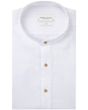 Profuomo Overhemd Linnen Standing Collar Slim Fit - Blauw