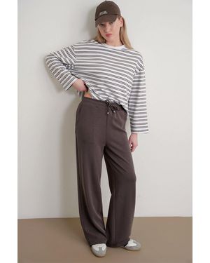 MixRay High Waist Pull On Straight Leg Trousers With Pockets - Grey