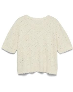 Vero Moda Vmfoemily 2/4 Stitch Pullover Mfo - Naturel