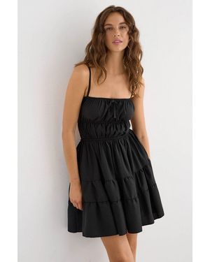 Hiccup Tie-Up Detail Cotton Mini Dress - Black
