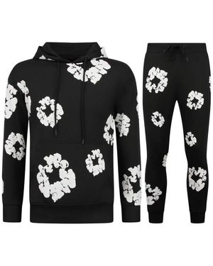 Top-Star Dik Geweven Trainingspak Met Bloemenprint All Over Print Bloemenpak - Zwart
