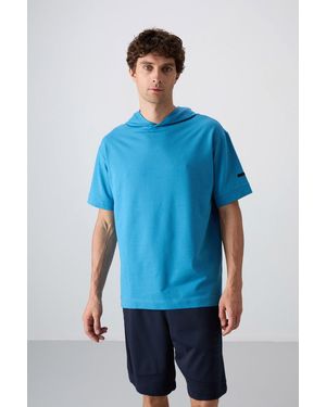 TOMMY LIFE Oversized Hooded Short-Sleeve T-Shirt - Blue