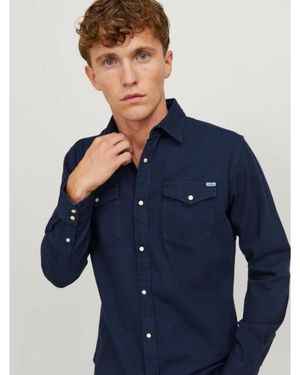 Jack & Jones 12138115 Sheridan Shirt Dark Overhemd Lange Mouw - Blauw