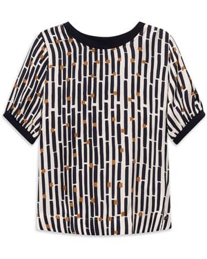 Bugatti Damen Blouse Met Korte Mouwen En Grafische Print Van 100% Viscose - Zwart