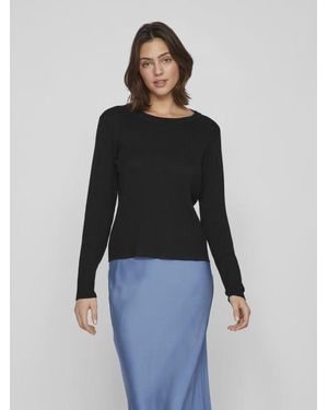 Vila Viabella Rib L/S Knit Top Noos - Zwart
