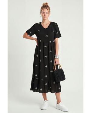 Happiness İstanbul Embroidered V-Neck Midi Dress - Black
