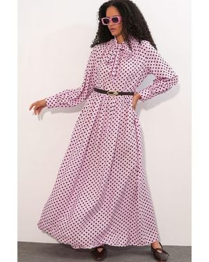 Bigdart Polka Dot Maxi Shirt Dress - Pink