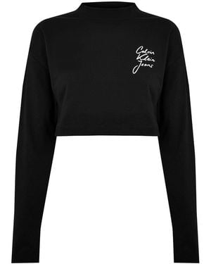 Calvin Klein Crop-Top Met Logo Op De Borst En Hoge Kraag Voor (Jeansstijl) - Zwart