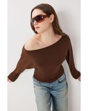 Happiness İstanbul Asymmetrical Collar Relaxed Fit Blouse - Brown