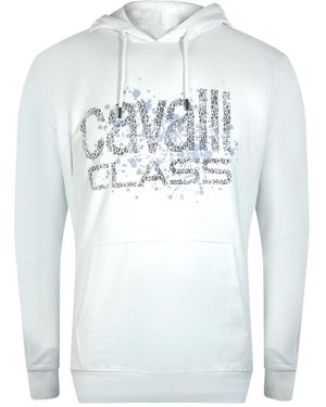 Roberto Cavalli Cracked Sprayed Logo Off Hoodie Cotton - Blue