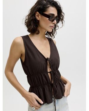 Jack & Jones Jxalmira Linen Blend Tie Sl Top Wvn - Zwart