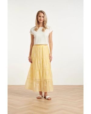 Smashed Lemon Zwierige Maxi-Rok Met Geborduurde Print En Stroken - Naturel
